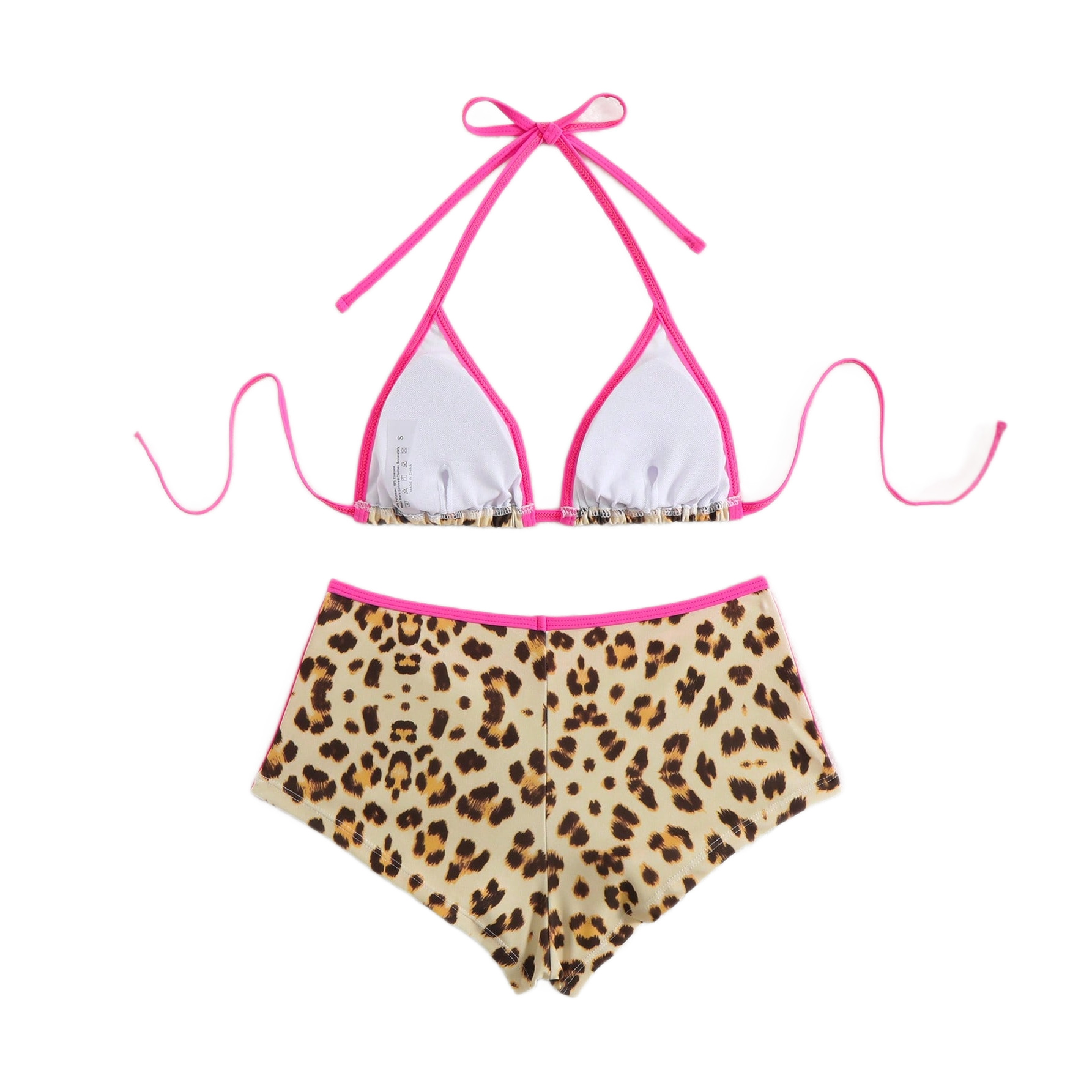 Damen-Bikini-Set mit Leopardenmuster und Trägern in Kontrastfarben, 2025 Foreign Trade Hüftshorts im europäischen und amerikanischen Stil, sexy Bademode_voghion.com