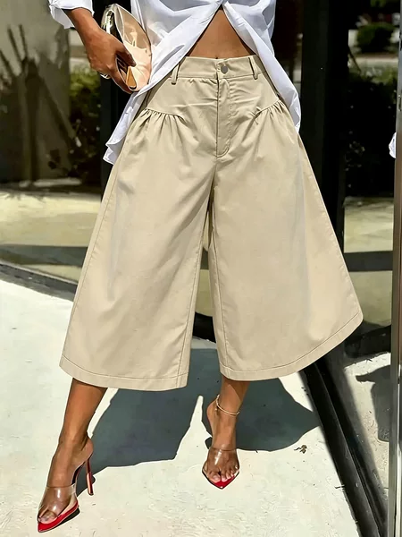 S391585 Cross-Border Exclusive Summer Casual Wide-Leg Pants for Women, High-Waisted Pleated Design, Cropped Loose Shorts