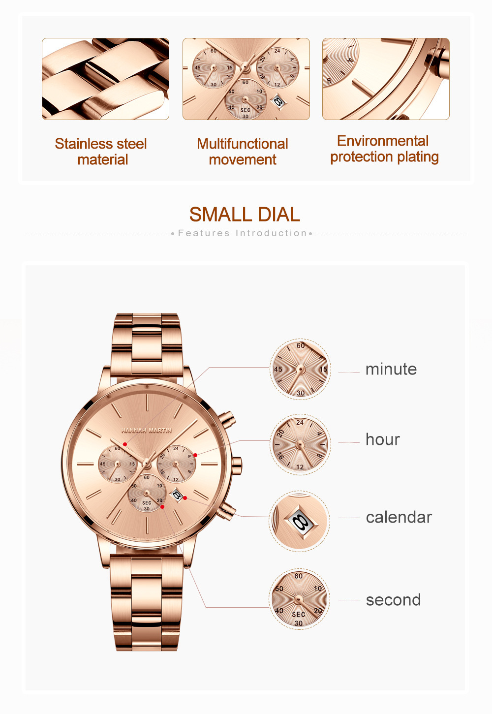 Orologio da polso impermeabile con chiusura a doppio scatto a farfalla, cinturino in acciaio inossidabile, orologio al quarzo da donna_voghion.com