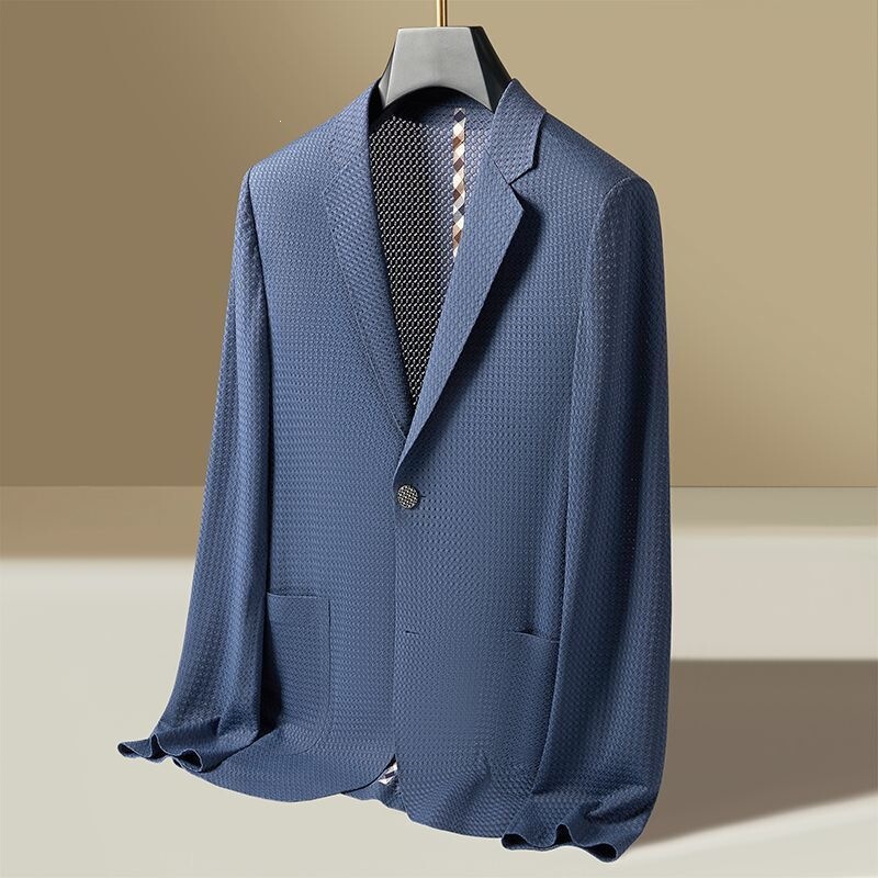 Spring and Summer New Style Men's Thin Blazer, Stretchy Casual Suit, Waffle Ice Silk, Large Size Sun-Protective Jacket Spring and Summer New Style Men's Thin Blazer, Stretchy Casual Suit, Waffle Ice Silk, Large Size Sun-Protective Jacket