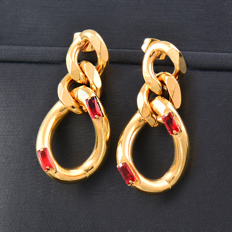 Fashion Geometric Titanium Steel Gold Plated Zircon Drop Earrings 1 Pair