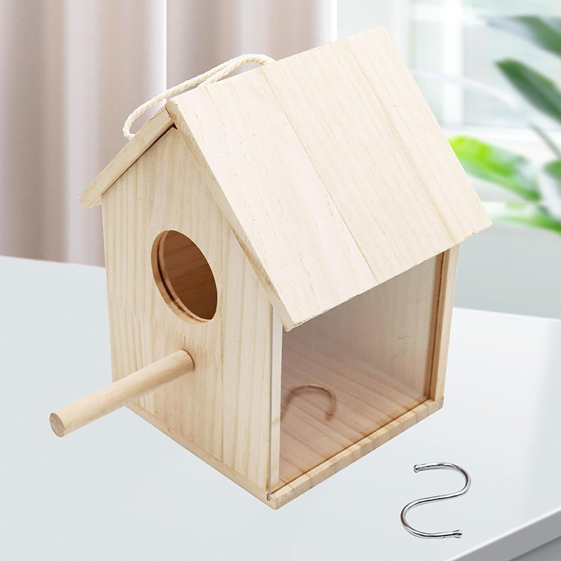 Alimentador de pájaros creativo de nido de madera al aire libre colgante caja de alimentos para pájaros creativo a prueba de lluvia alimentador automático de pájaros