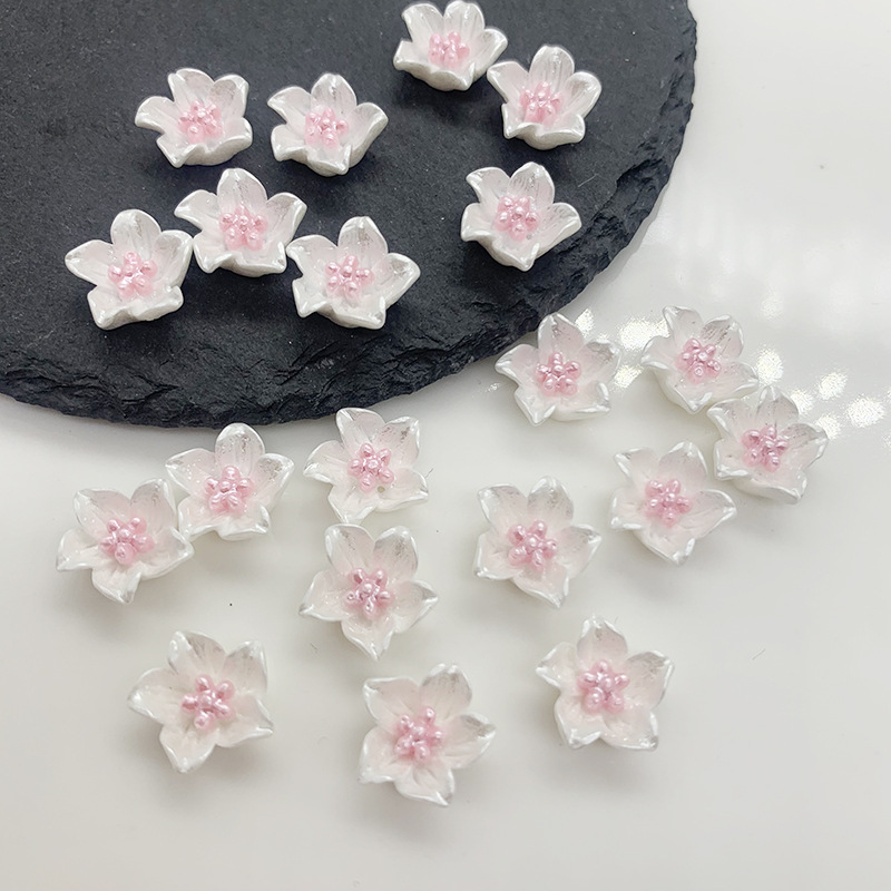 细闪珠光树脂仿珍珠时尚花朵手工DIY耳环大气优雅花朵耳钉饰品配