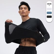 新款弹力印花速干t恤男跑步长袖健身服投篮训练服骑行运动速干衣