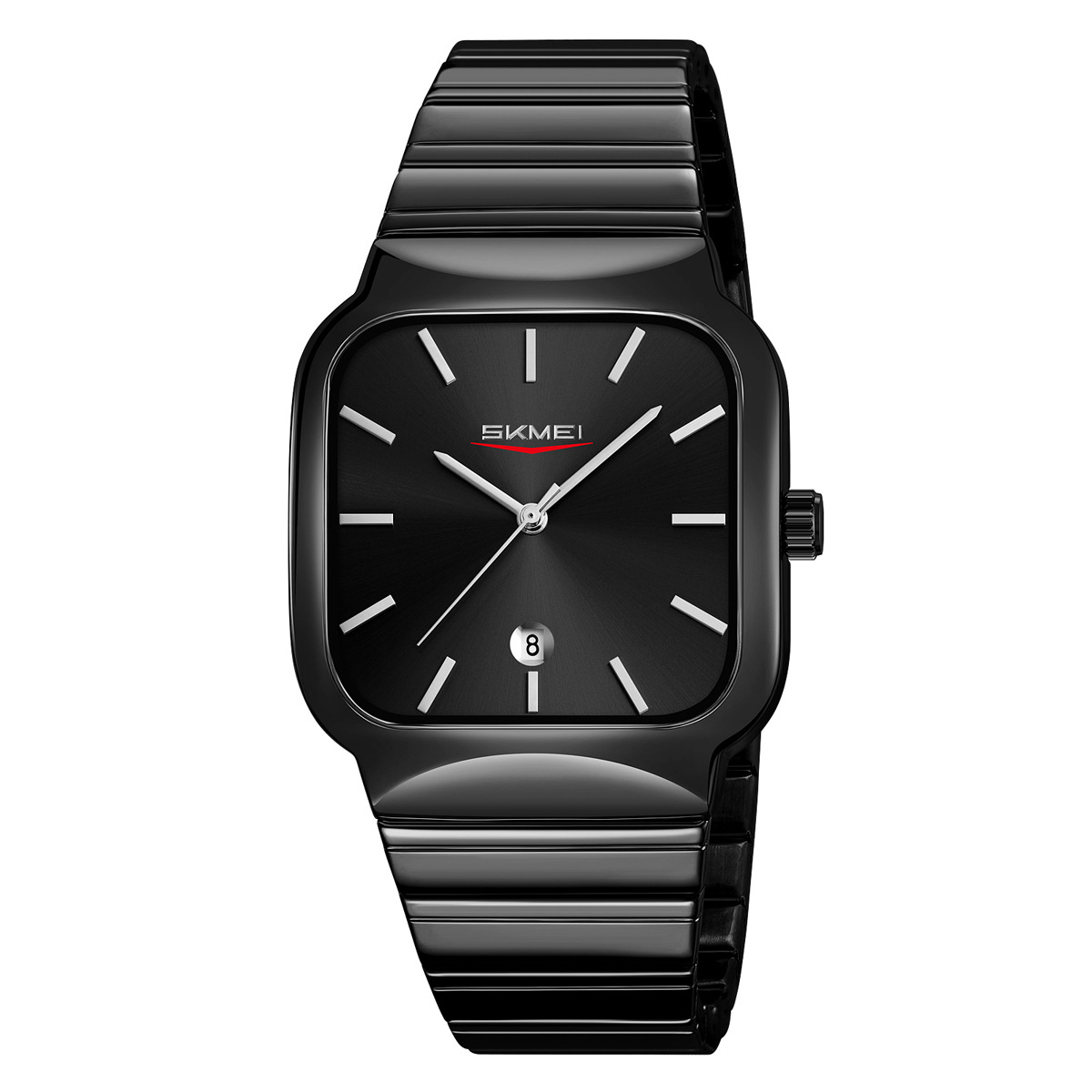 Reloj de negocios para hombres cuadrado de cuarzo correa de acero simple calendario negro relojes de hombre al por mayor en stock transfronterizo