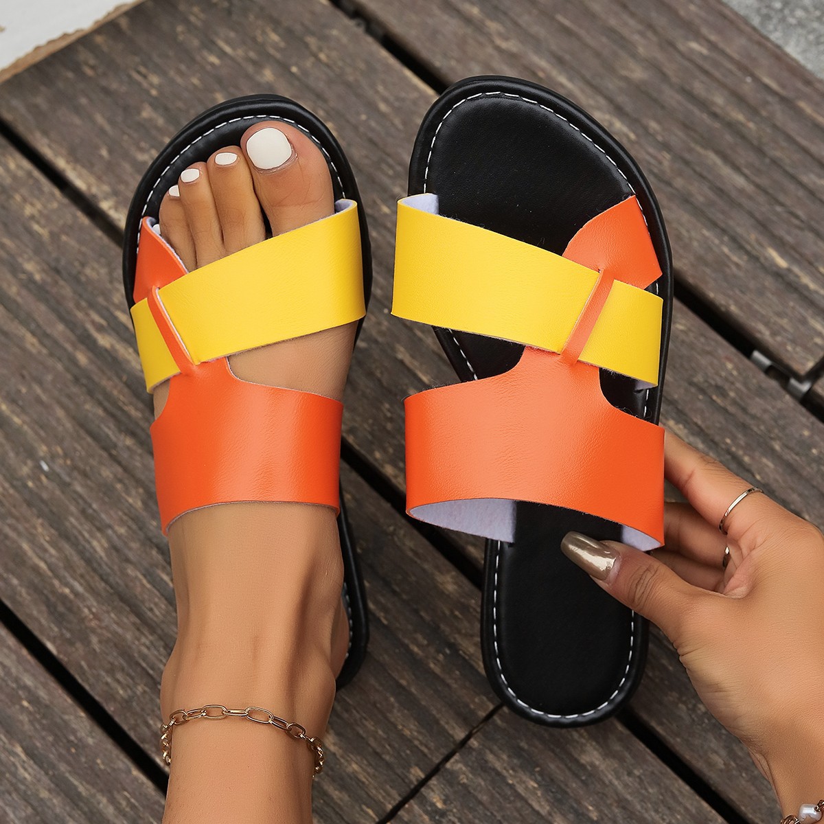 Women's Vacation Roman Style Color Block Round Toe Slides Slippers display picture 4