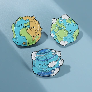 创意胸针可爱动物 猫咪星球 卡通地球蓬松猫毛金属徽章勋章丝巾扣