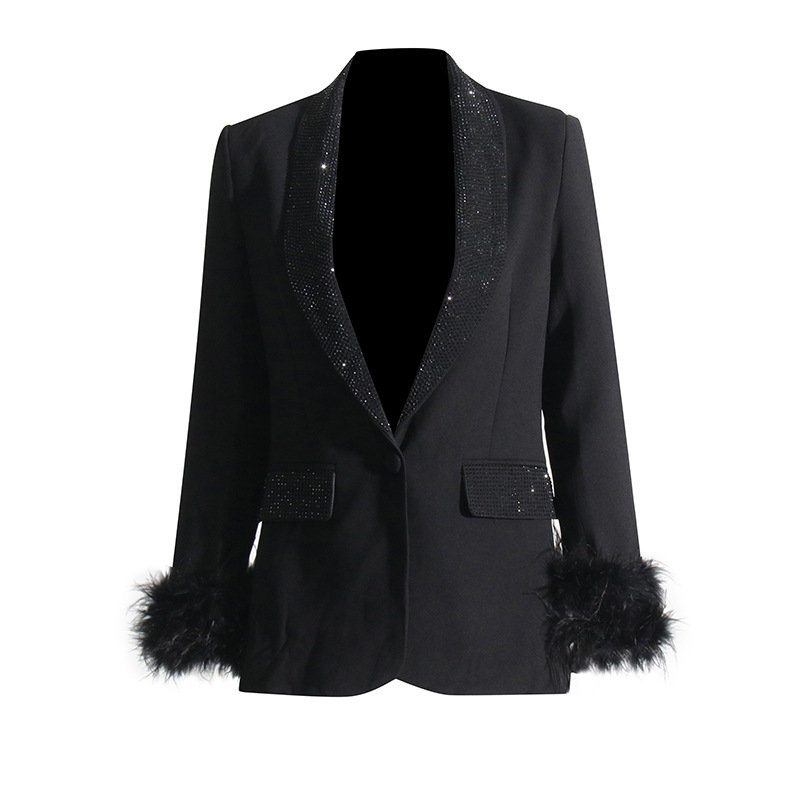 Saco Blazer Estilo Elegante para Mujer de Poliéster con Pedrería para Eventos