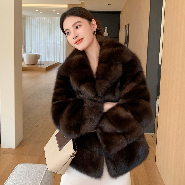 Fur Coat for Women, Russian Style, Warm, Farmer-Style Faux Sable, Suit Collar, 2025 Fashion, Light Luxury Mink Coat for Winter
