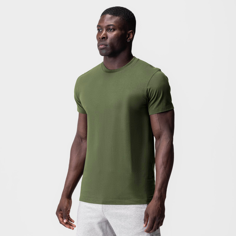 Cross-Border Summer European and American Slim-Fit Sports Fitness Short-Sleeved Men's Ice-Feel Cotton-Polyester Elastic Moisture-Wicking Round-Neck T-Shirt