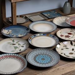 Creative kiln-glazed Western-style dinner plate, steak plate, household dish plate, ceramic plate, underglaze color pasta plate, breakfast plate wholesale