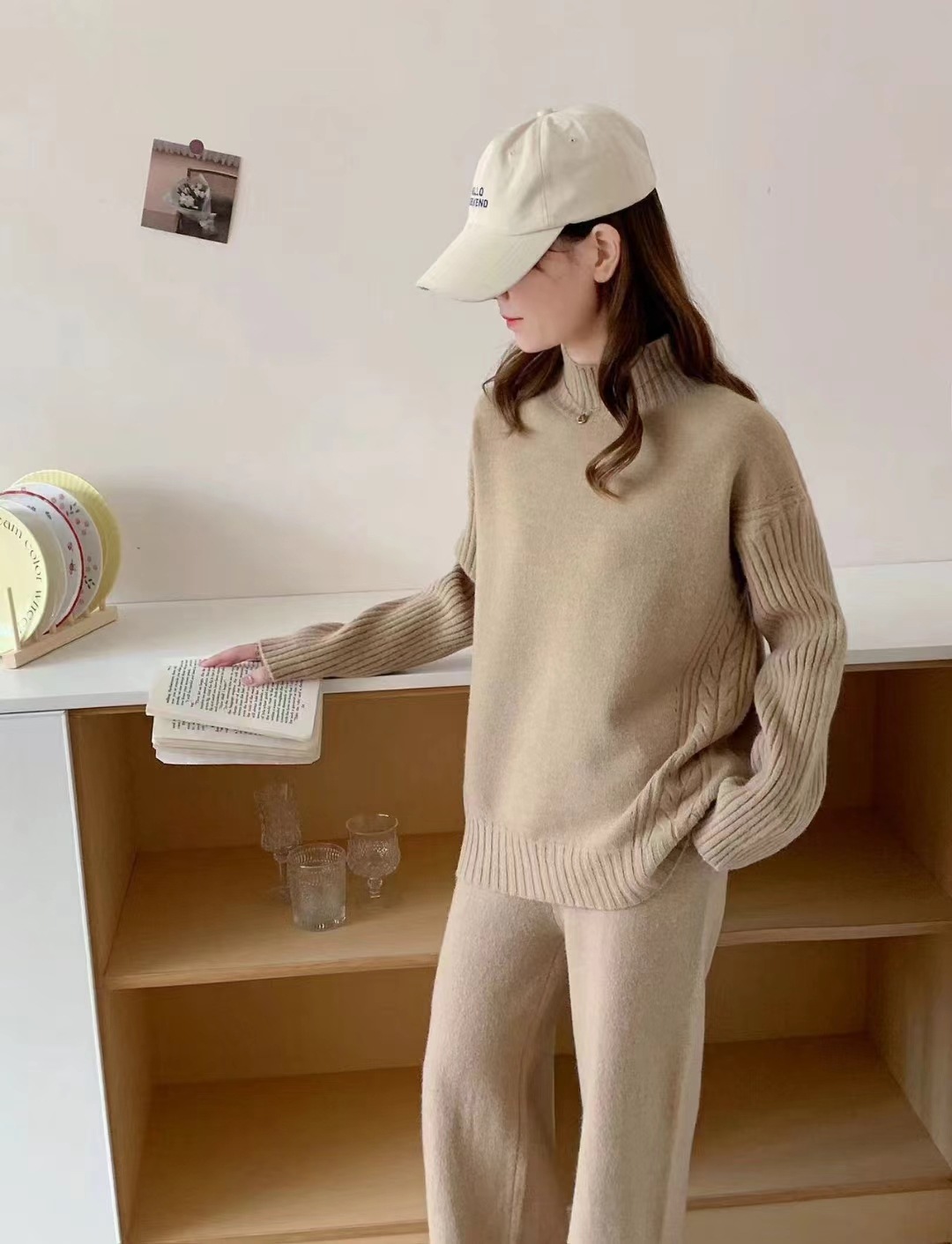High Neck Neckline Daily Women's Casual Solid Color Nylon Polyester Pant Co-ord Set Pants Sets