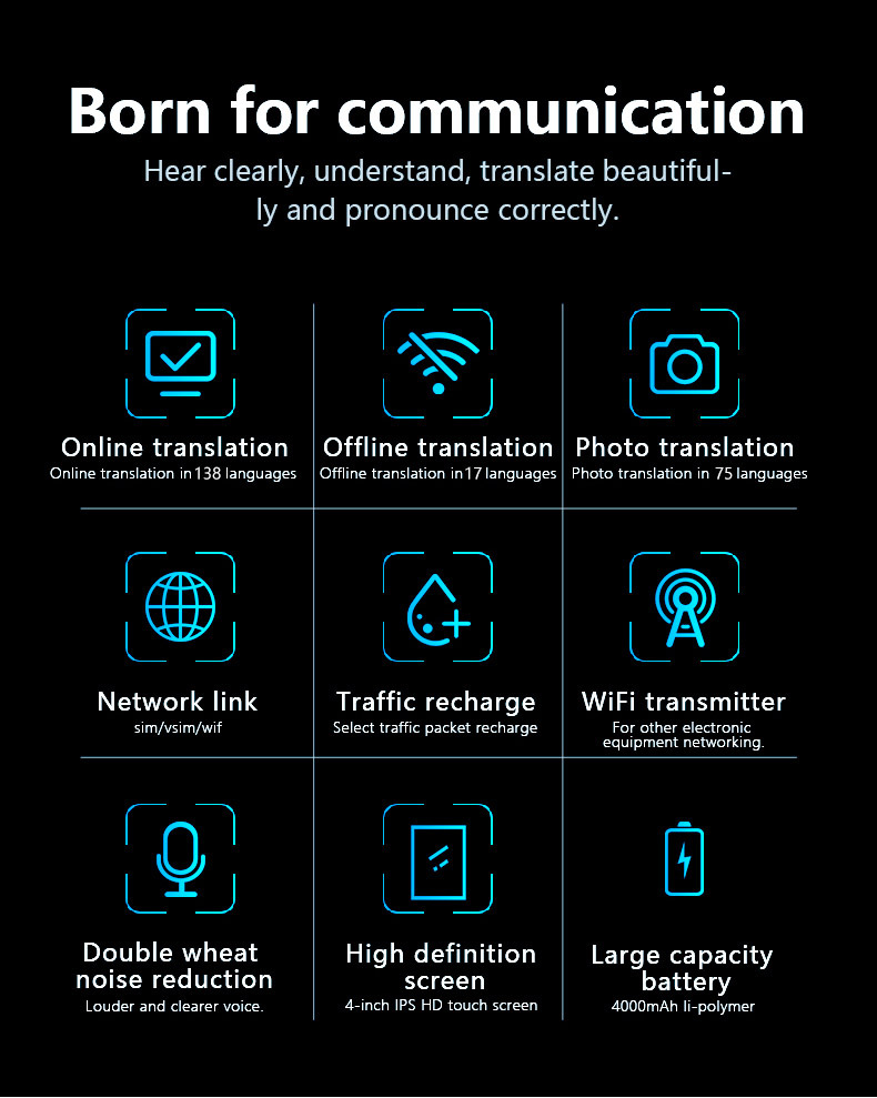 2批发语音翻译器录音实时同声英语学习对讲 同步互译离线随身翻