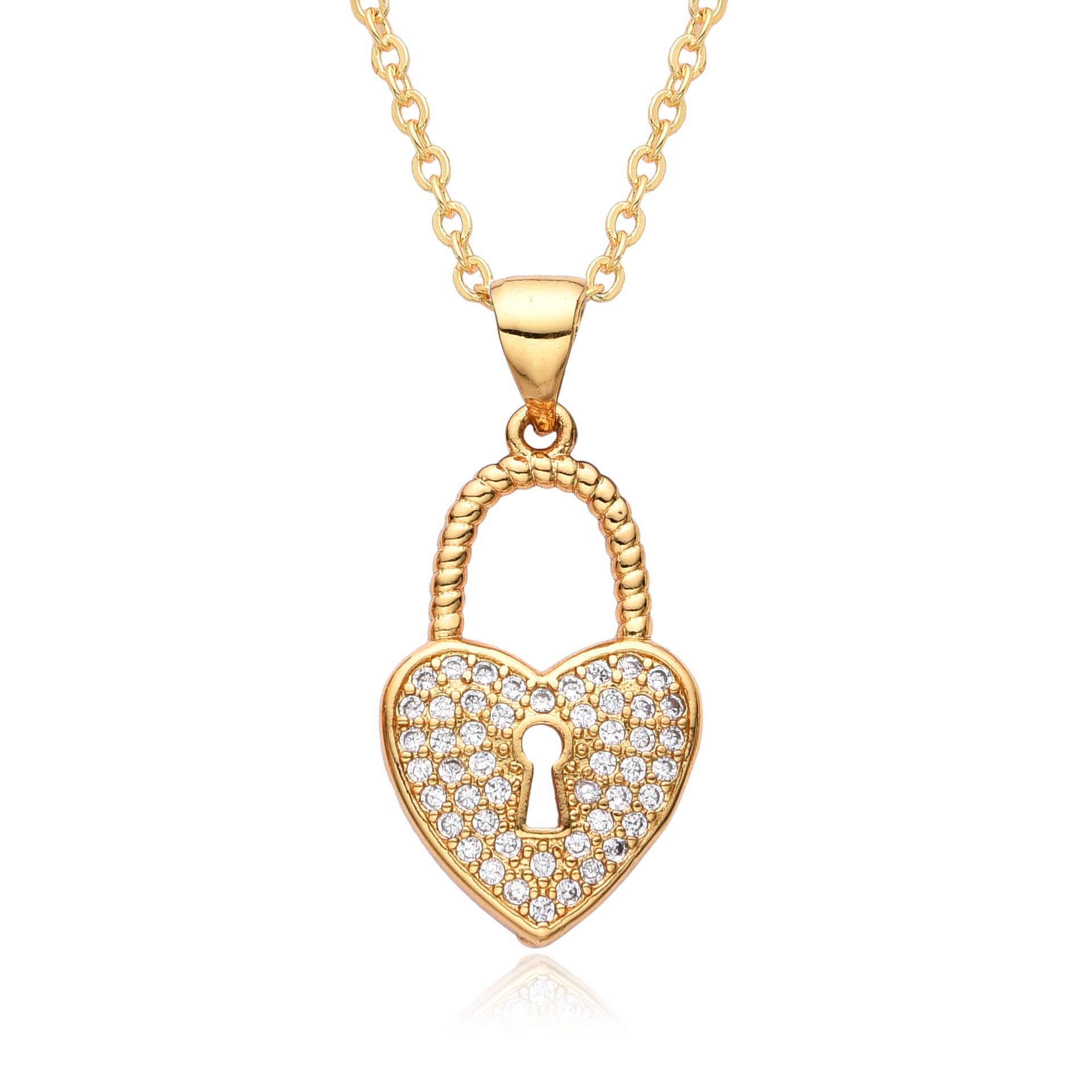 8g Weight Copper Pendant Material Zircon Inlay Material Pendant Necklace Classification Copper Chain Material 1 Piece Quantity Daily, Date Occasion Copper Material Heart Shape, Lock Pattern Women's Gender Inlay Design Elegant, Shiny Style Copper Inlay Heart Shape Lock Zircon Pendant Necklace 2