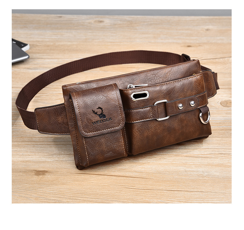 2023 New Hot Selling Men's Shoulder Bag Crossbody Bag Tactical Chest Bag Mobile Waist and Crotch Bag Multi Functional Chest Bag Retro PU Waist Bag_voghion.com