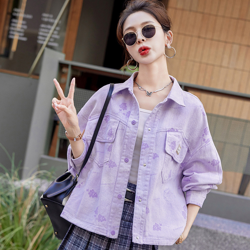 Sweet Printed Denim Jacket for Women 2026 Spring and Autumn New Style Petite Trendy Casual Loose Printed Jacket Top Sweet Printed Denim Jacket for Women 2026 Spring and Autumn New Style Petite Trendy Casual Loose Printed Jacket Top