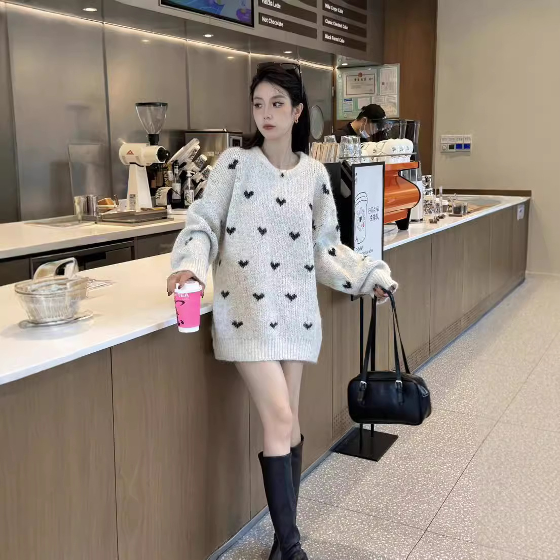 24 invierno Puyuan dj suave glutinoso amor suéter largo para mujeres otoño invierno engrosado 2024 nuevo