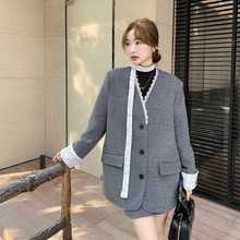 蕾丝小香风羽绒服套装女冬季2025新款西装短裙两件套毛呢套装裙