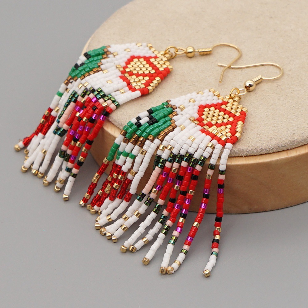 ethnic style beaded woven watermelon tassel earrings wholesalepicture2
