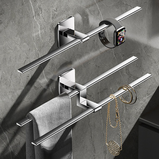 304 stainless steel towel bar adjustable toilet non-perforated towel rack storage bilateral single pole bathroom wall hanging