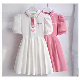 The New Model Can Be Shipped on Behalf of 1209 # 6535 Pique Polo Collar Skirt Summer Dress Internet Celebrity Medium and Large Kidsren's Princess Dress Fashionable