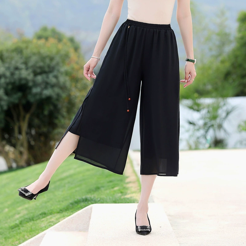 2025 летний комфорт тонкие укороченные брюки свободные женские домашние брюки эластина шифон брюки повседневные широкие брюки