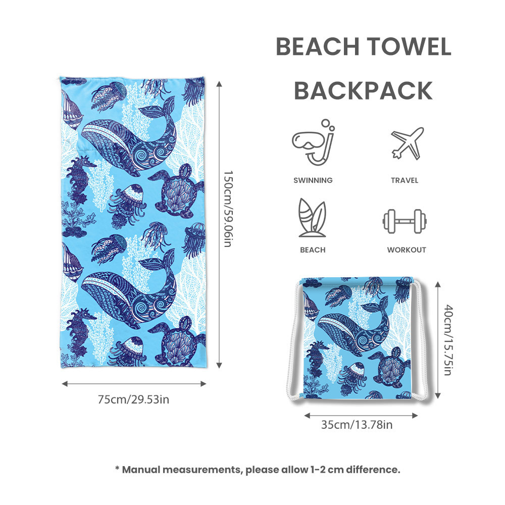 Toalla de playa plegable dos en uno transfronteriza toalla de baño impresa toalla de playa integrada bolsa de almacenamiento