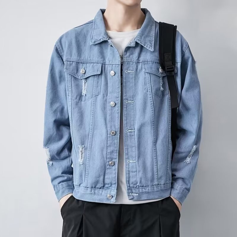 Denim Jacket Men's Spring and Autumn Loose Korean Style BF Fashion Brand All-match Color Matching Hong Kong Style Fashionable Vintage Work Jacket