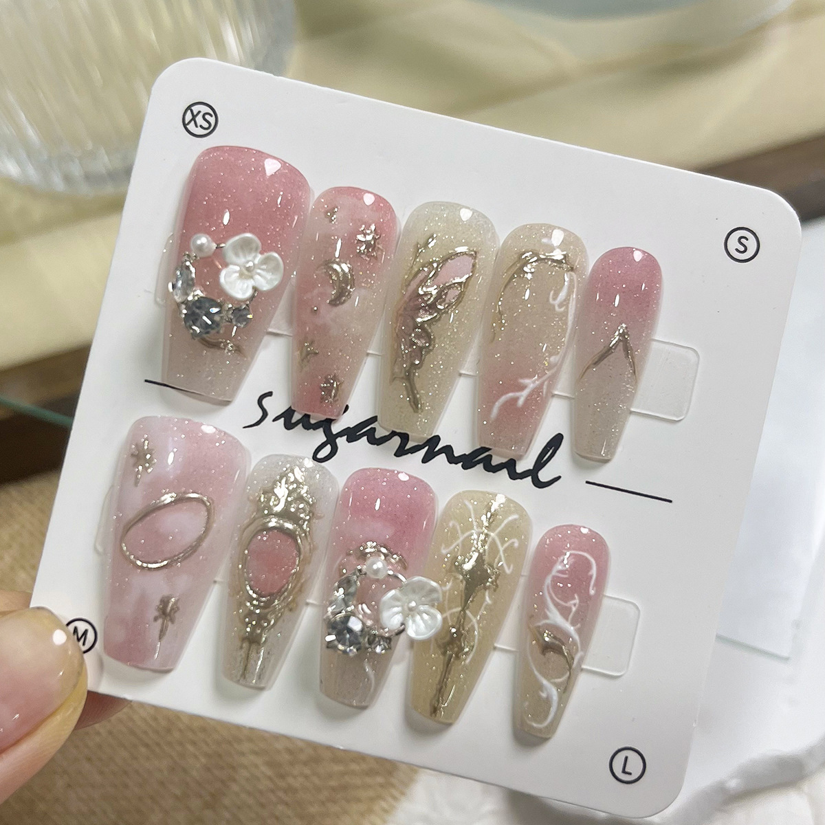 Manos de uso de uñas gradiente blush estereoscópio relieve manicure manicure falsa explosión pura lujo puro manicure