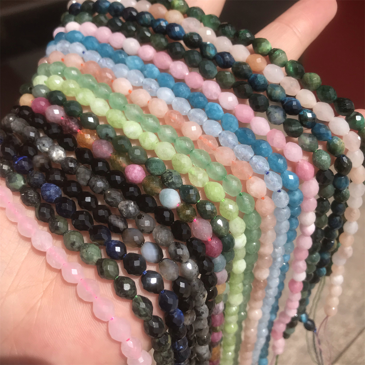 Faceted Embellishment Morganite, Agate, Tourmaline, Rose Quartz, Tiger Eye Stone Type A String 5*6MM Natural Stone Morganite Agate Tourmaline Irregular Geometric Faceted Jewelry Accessories Beads