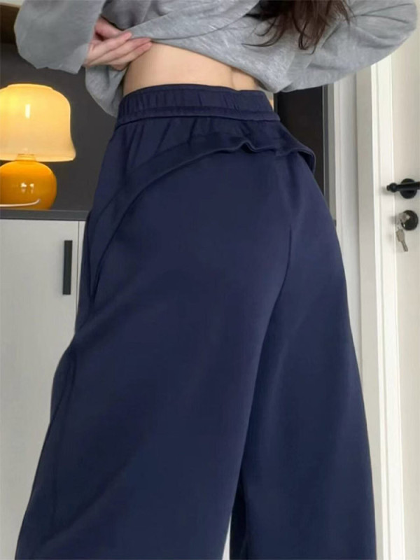 藏青色宽松运动裤女夏季2025新款春秋高腰显瘦卫裤休闲提臀阔腿裤|undefined