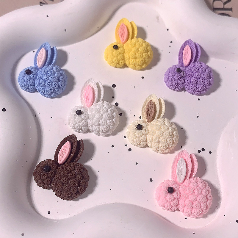 Nuevos dibujos animados de conejo orejas grandes diey accesorios de resina crema pegamento para el cabello adornos de cabello cuerda de cabello caja de teléfono móvil botones de zapatos parches hechos a mano