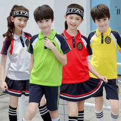 小学生の夏の半袖の制服のスーツの男女の子供の幼稚園の夏の型の園の服の運動服のクラスの服のメーカーの卸売り