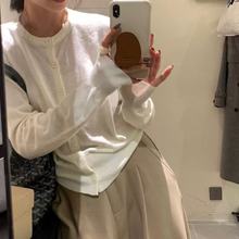 法式温柔风纯色针织开衫女秋冬季新款简约长袖圆领时尚打底上衣潮