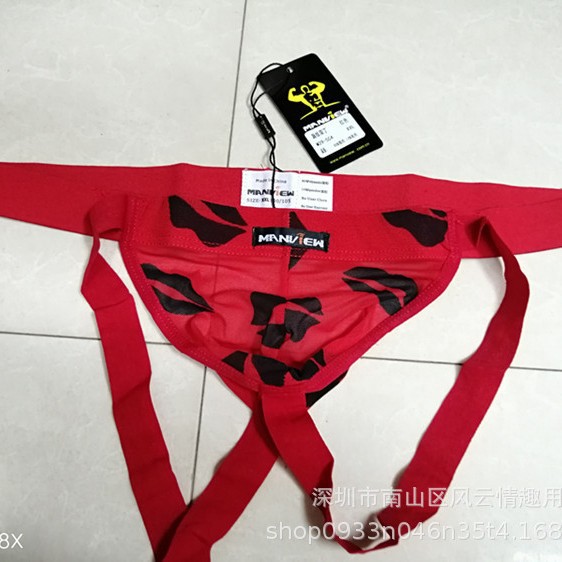 Men's thong men's transparent underwear briefs ribbon double Ding T-shaped underwear lip red lip print pants B