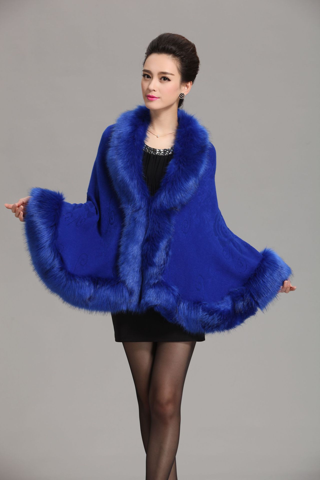 new  fox fur shawl cape large size women's knitted cardigan jacket_voghion.com
