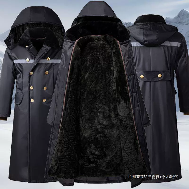 Водонепроницаемое хлопковое пальто в стиле милитари, не требующее стирки, длинное зимнее хлопковое пальто выше колена для холодного хранения, съемный очень толстый арктический бархат