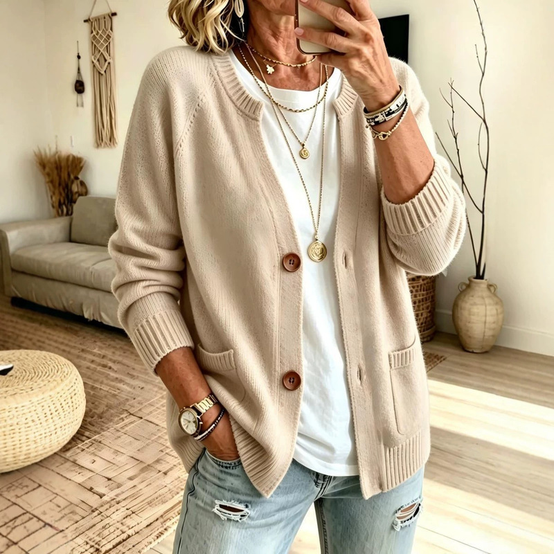 Cross-border independent website new European and American style long-sleeve casual knitted cardigan Cross-border independent website new European and American style long-sleeve casual knitted cardigan