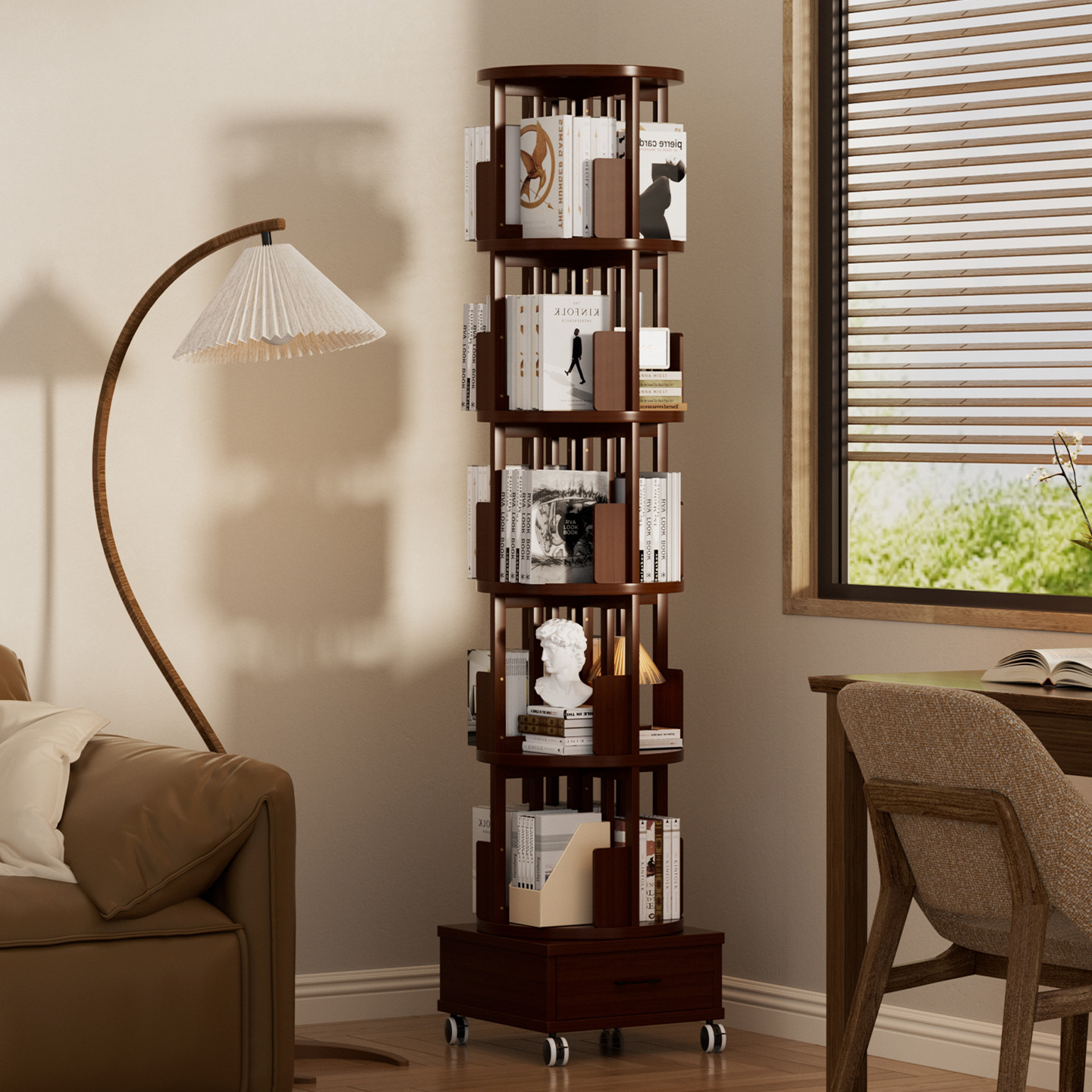 Estante giratorio de 360 grados librería móvil estante de sala de estar doméstico estante de almacenamiento infantil estante de almacenamiento simple librería