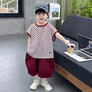 儿童短袖套装夏装2026新款韩版条纹宽松衣服潮男童夏季薄款两件套
