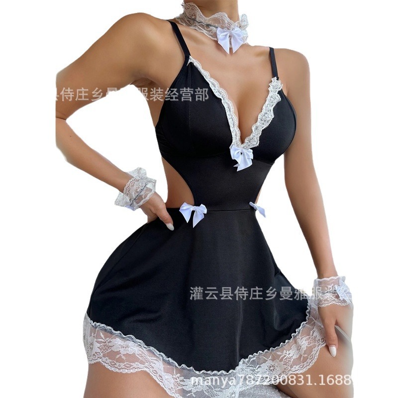 Las mujeres atractivas pijamas encaje tentación Correa lencería sexy más tamaño vaina uniforme de mucama juego traje