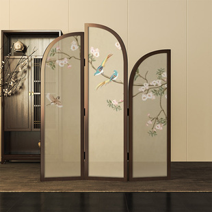 # Middle Ancient Brush Flowers and Birds Solid Wood Screen Partition Porch Living Room Tea Room Office Hotel Decoration Shielding Moving Folding