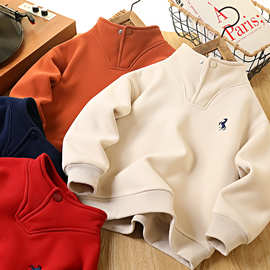 儿童卫衣冬款羊羔绒加厚立领小马红色新年装砸扣上衣P（XM专享）