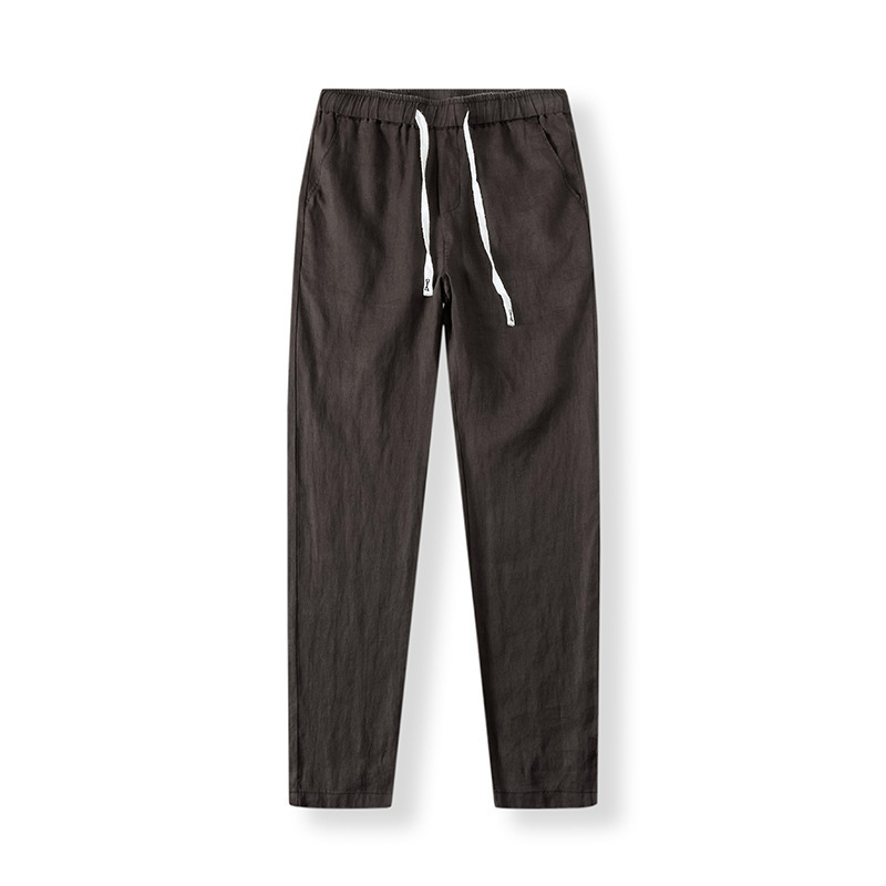 Pure Linen Breathable Chinese Style New Gray Blue Long Summer Thin Simple Casual Men's Pants White_viptrois.com