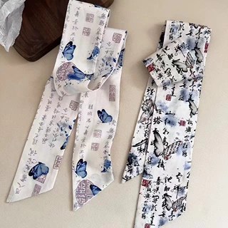新中式丝巾气质水墨蝴蝶诗词长条飘带古风汉服扎发束发装饰丝带女