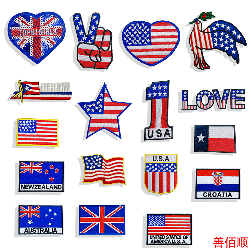 Cross-border Hot Sale Embroidery USA Flag Badge Cloth Stickers Clothes Shoes Bag Accessories Patch Stickers