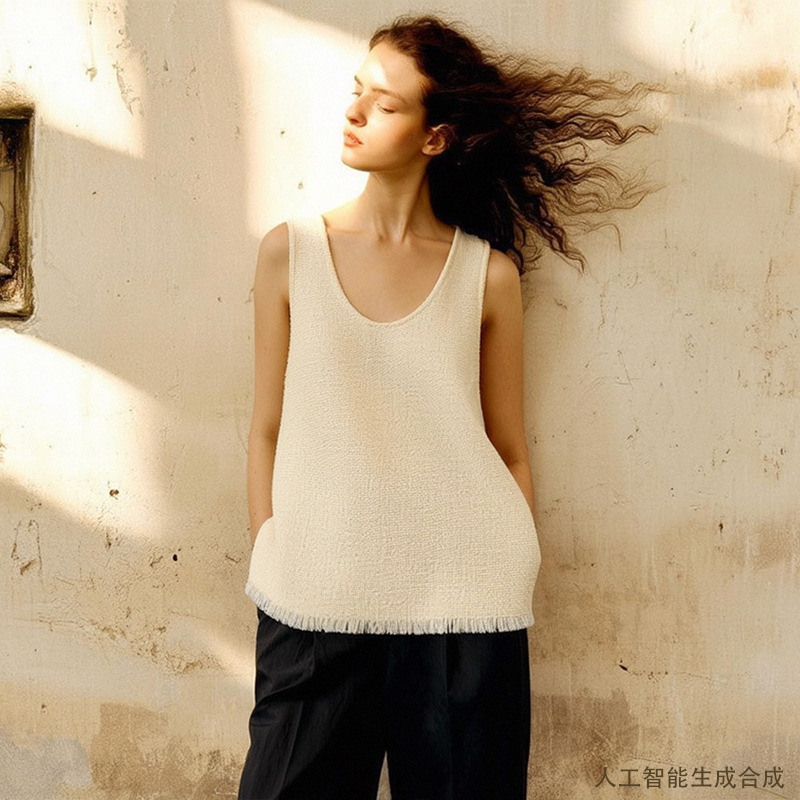 【Clearance Bargain】European and American Style Ramie Knit Vest for Women, Sleeveless Top with Loose Design, Cool Cotton and Linen Shirt
