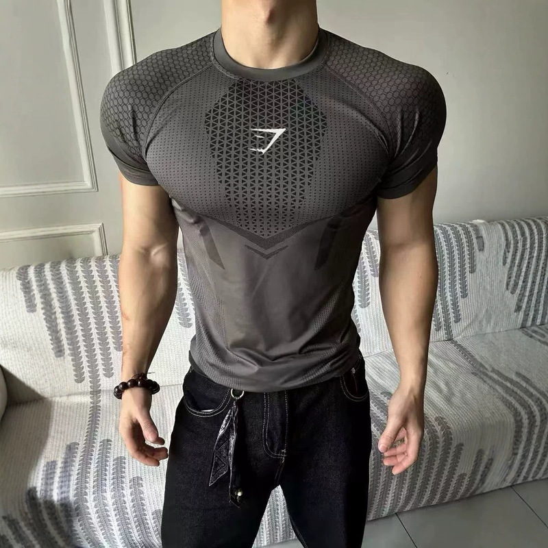 Gymshrk Men's Tight-Fitting T-Shirt Jogger Sports Fitness Running Training Quick-Drying Short-Sleeved Quick-Drying T-Shirt for Men