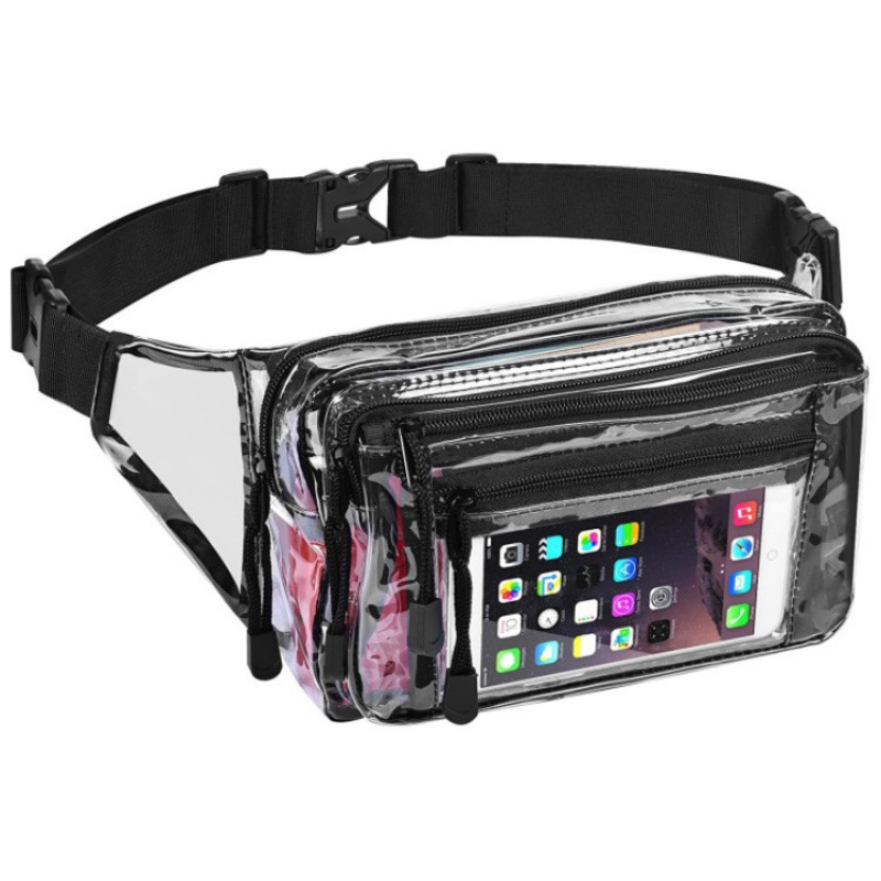Bolsa de cintura transparente multifuncional al por mayor en el sitio para viajes de trabajo y actividades deportivas Bolsa transparente negra