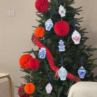Jingdezhen Christmas Tree Pendant Blue and White Porcelain Decoration Pendant Small General Vase Retro Small Vase Creative Wind Ornaments